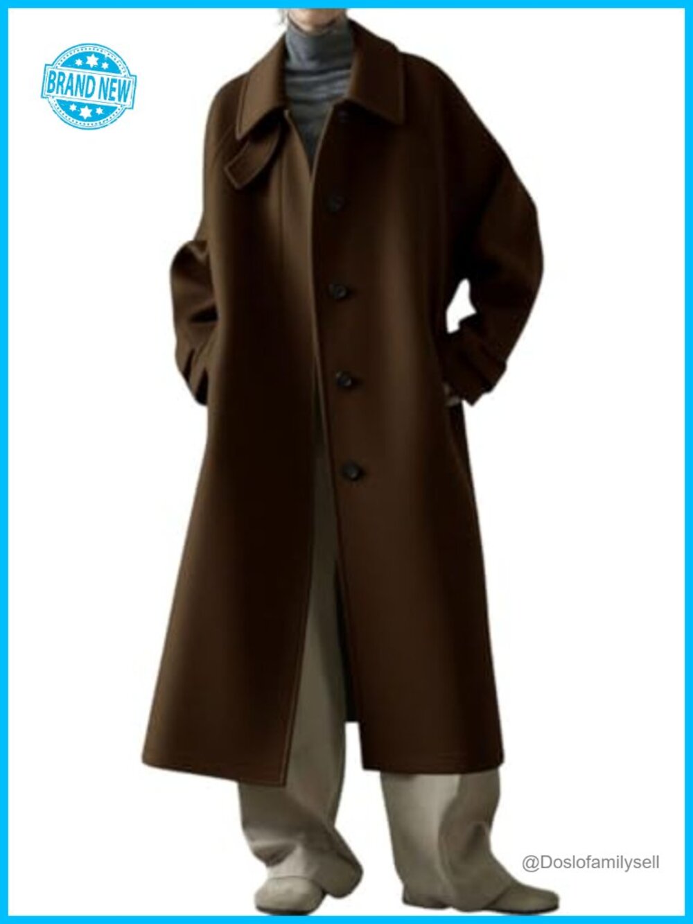 Women's Wool Blend Pea Coat Single Breasted Midi Trench Coat Long Sleeve